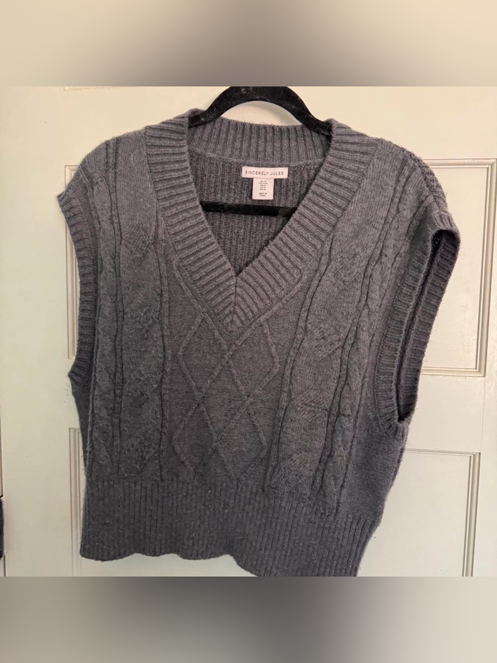 Sincerely Jules Gray Cable Knit V-Neck Sweater Vest